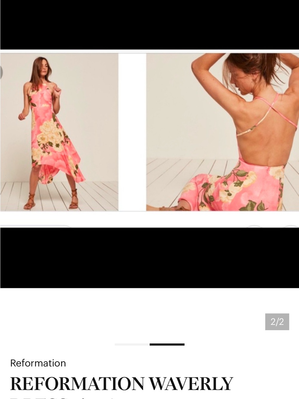 Reformation Waverly Pink Floral Midi Dress Asymmetrical Hem Halter Resort - Picture 2 of 5